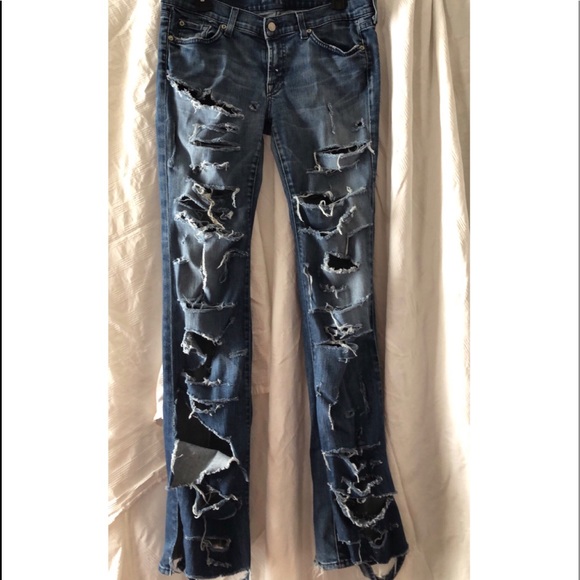 7 of All ManKind Destroyed Distressed Denim Size32 - Picture 4 of 6